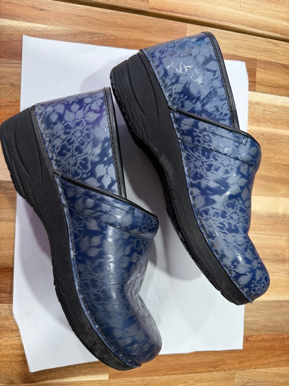 Dansko Blue Patterned Slip-On Clogs